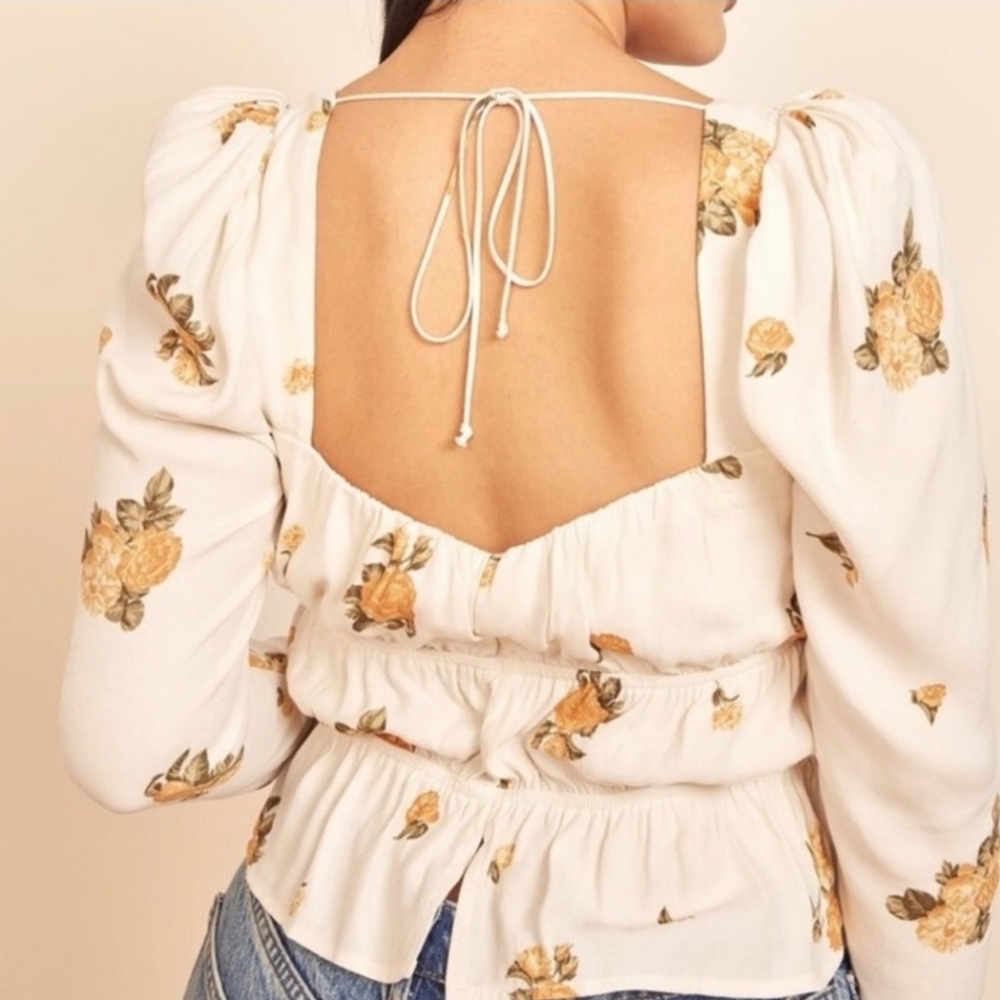 EUC REFORMATION Plath Yellow & Ivory Floral Top - Constance - Picture 2 of 7